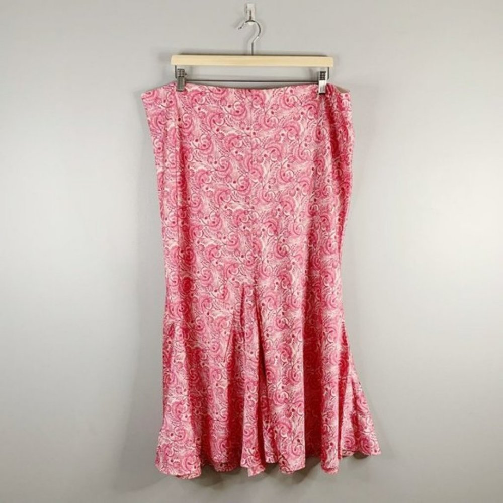 J. Crew Womens Flare Slip Skirt Mermaid Satin Swirl Pink Midi Pull On 2X